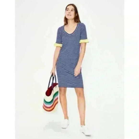 Boden Dresses & Skirts - Boden USA Boden Blue White Striped Dress Yellow Ruffle Sleeves Vneck